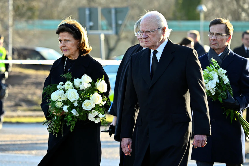 Swedish royals and PM join mourners at scene of school shooting