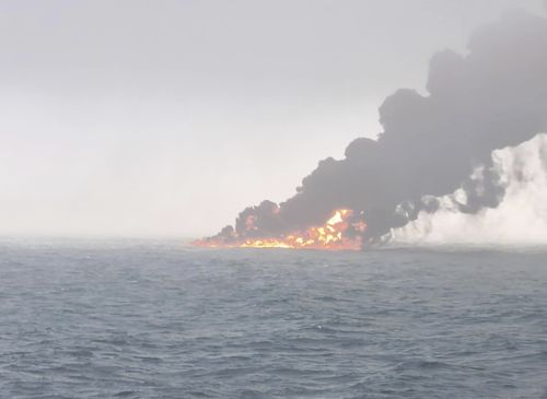 Cargo ship hits a tanker and they catch fire off England, with one crew member missing