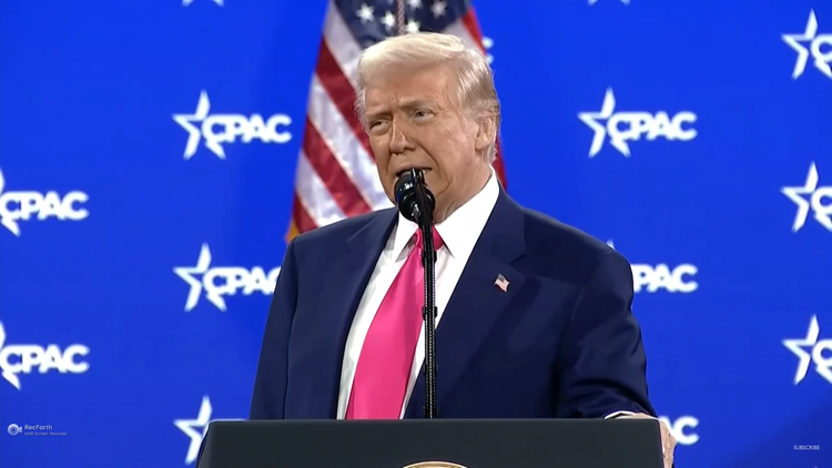 Trump revels in mass federal firings and jeers at Biden before adoring conservative crowd